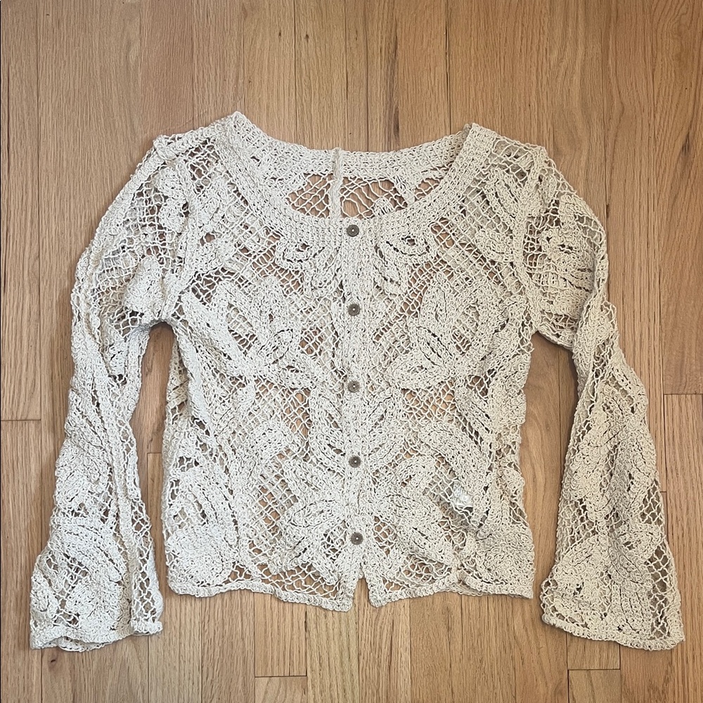 SHEIN Cream Crochet Button-Front Top